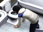 A man vomits into a toilet.